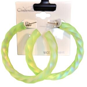 Green Hoop Earrings 2" Retro Bold Iridescent Y2K Festival Pierced 80's Statement